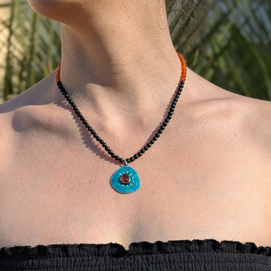 Collier Lagon émail et grenat - argent 925 et 999 Mary D. Joaillerie