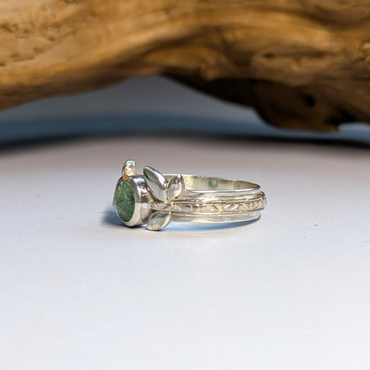 Bague feuillage en argent et kyanite verte - Mary D. Joaillerie