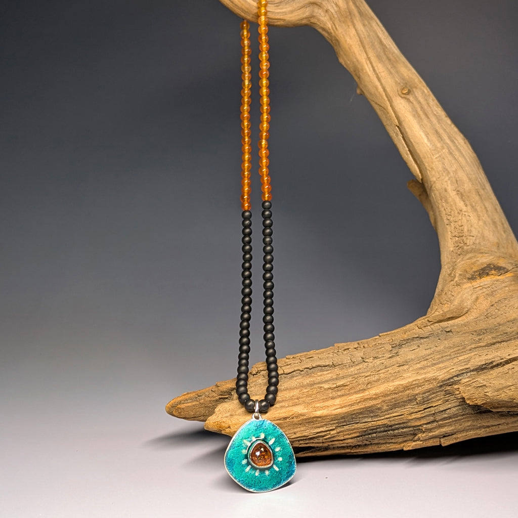 Collier Lagon émail et grenat - argent 925 et 999 Mary D. Joaillerie