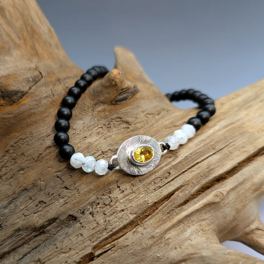 Bracelet en onyx, pierre de lune et citrine - Mary D. Joaillerie