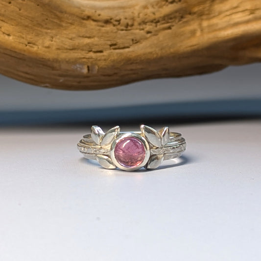Bague feuillage en argent et tourmaline rose - Mary D. Joaillerie