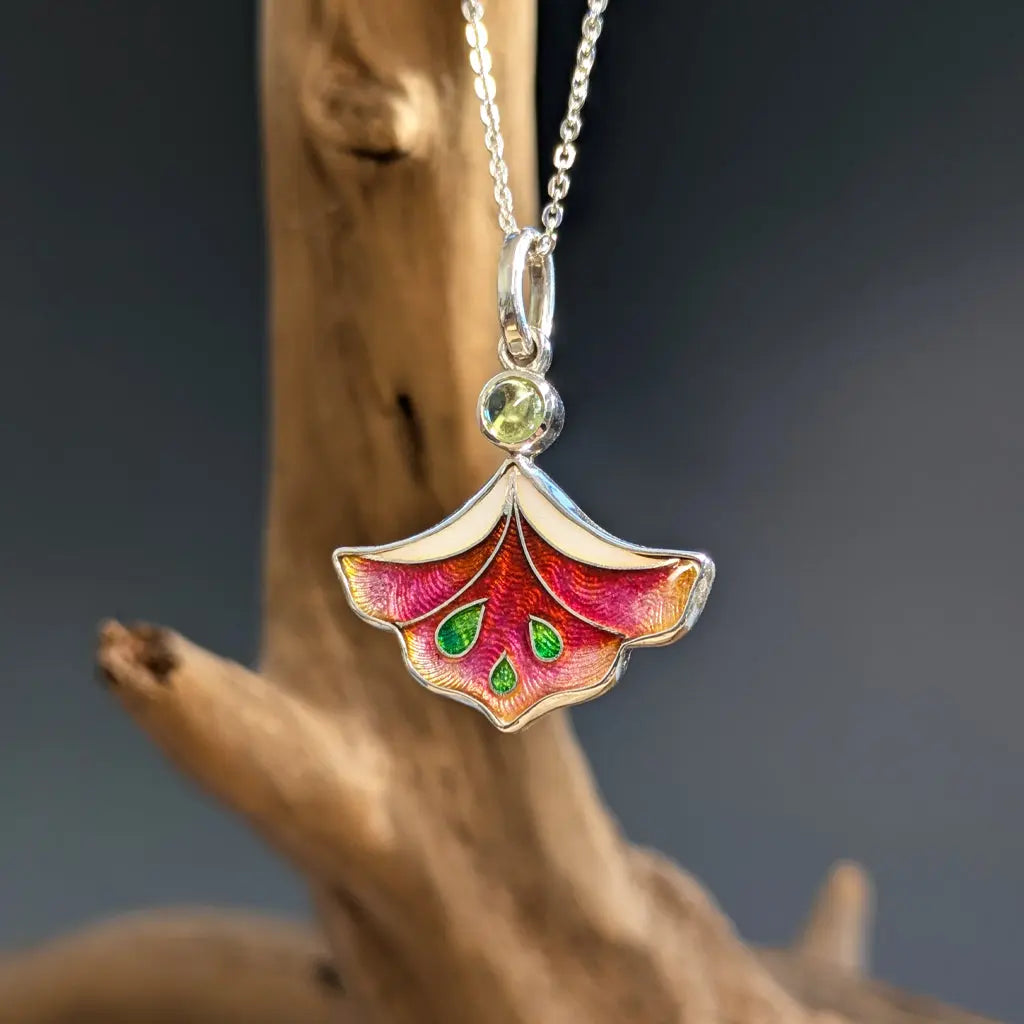 Pendentif en argent floral rose et péridot Mary D. Joaillerie