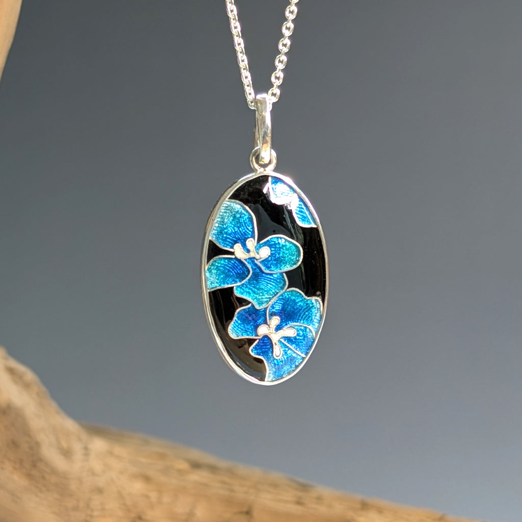 Pendentif jardin bleu en argent et émail - Mary D. Joaillerie
