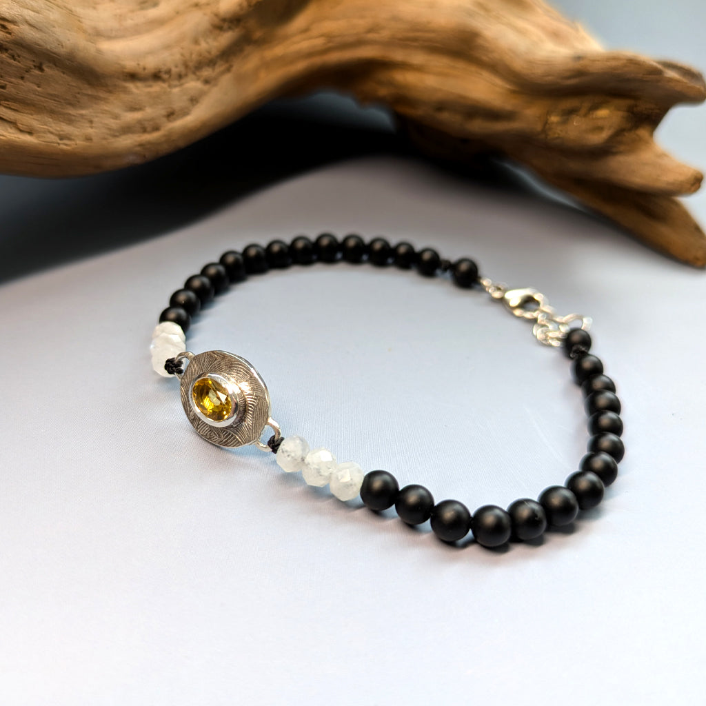 Bracelet en onyx, pierre de lune et citrine - Mary D. Joaillerie