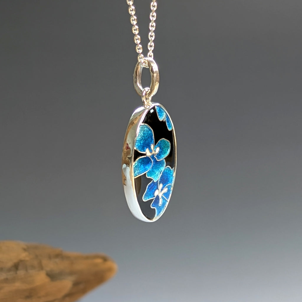 Pendentif jardin bleu en argent et émail - Mary D. Joaillerie