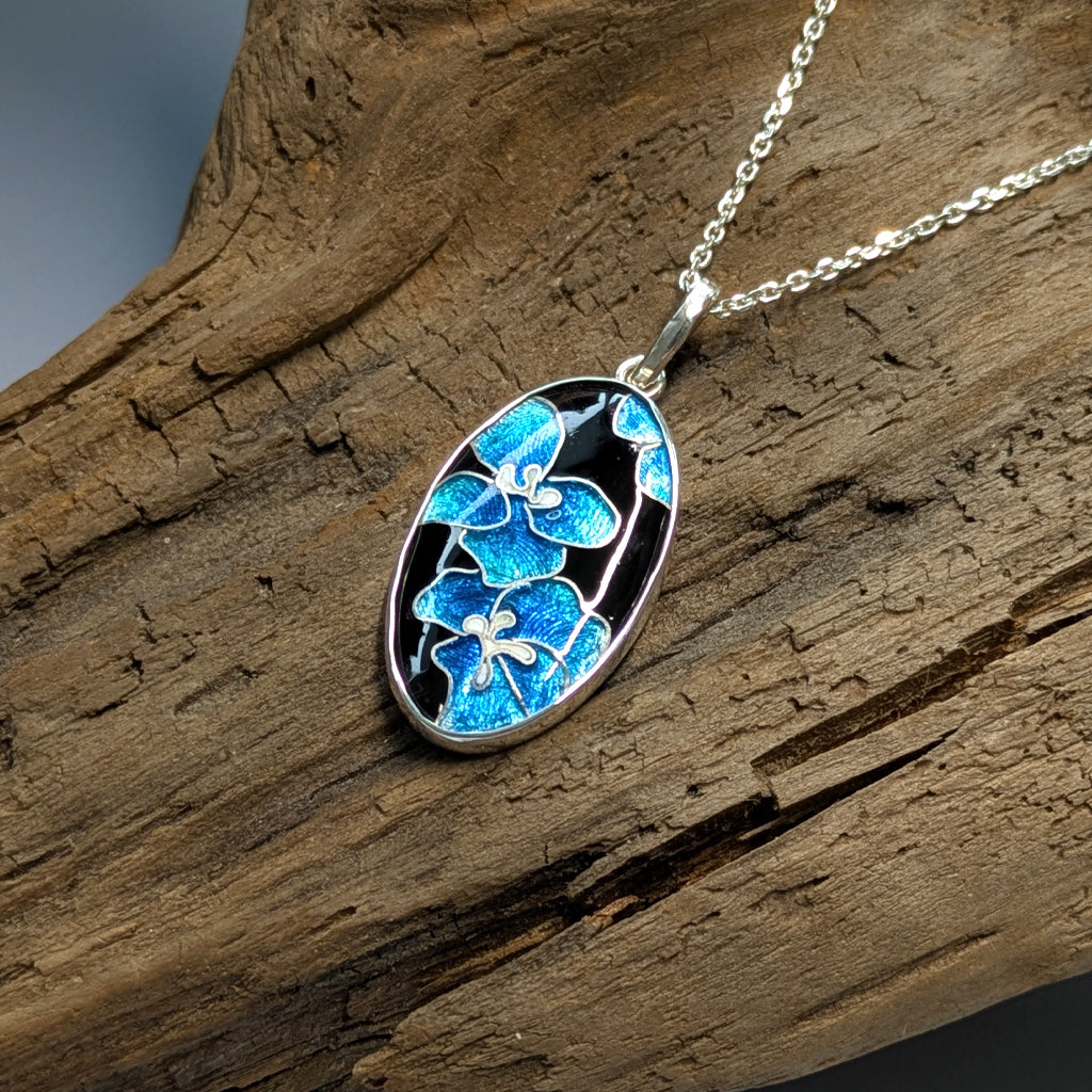 Pendentif jardin bleu en argent et émail - Mary D. Joaillerie