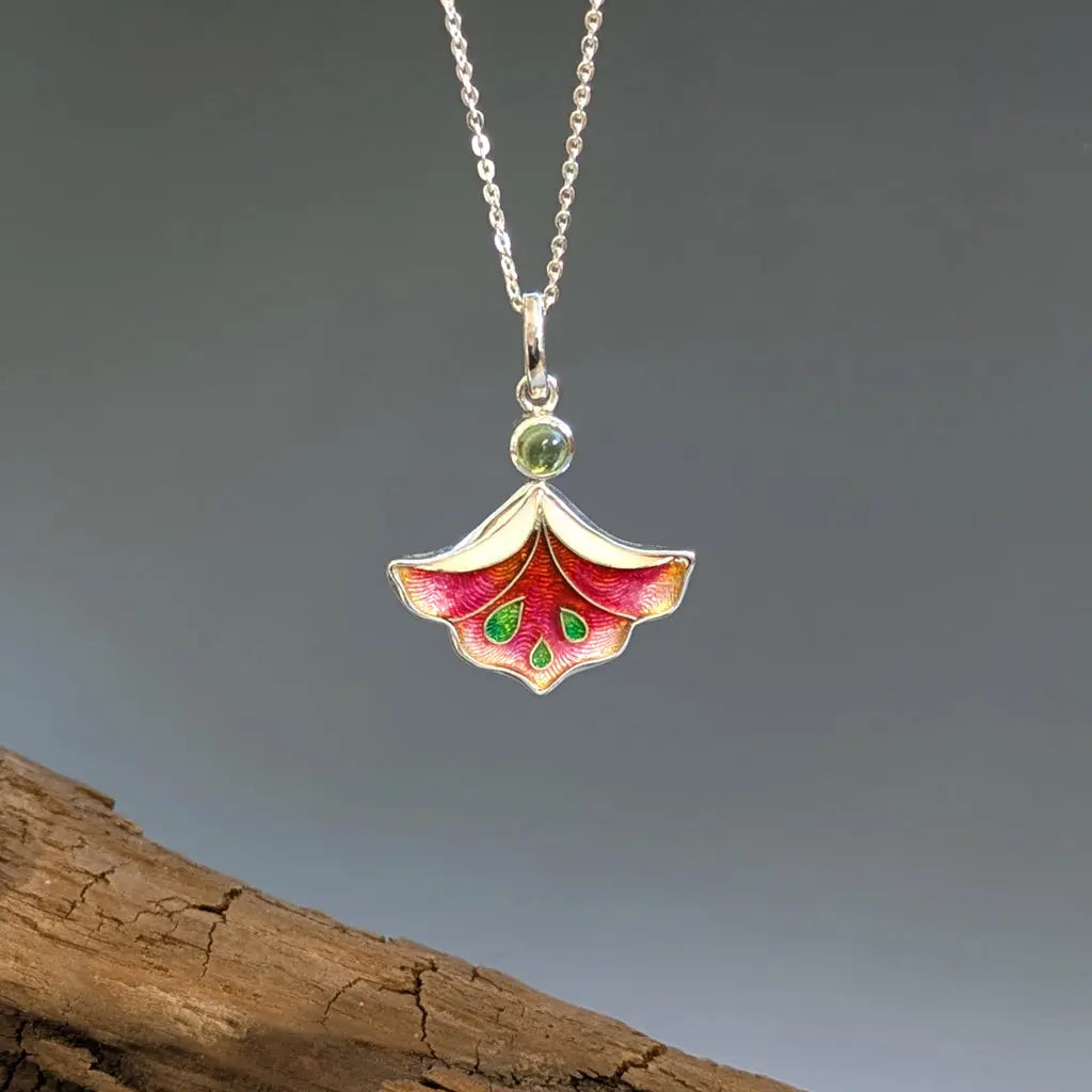 Pendentif en argent floral rose et péridot Mary D. Joaillerie