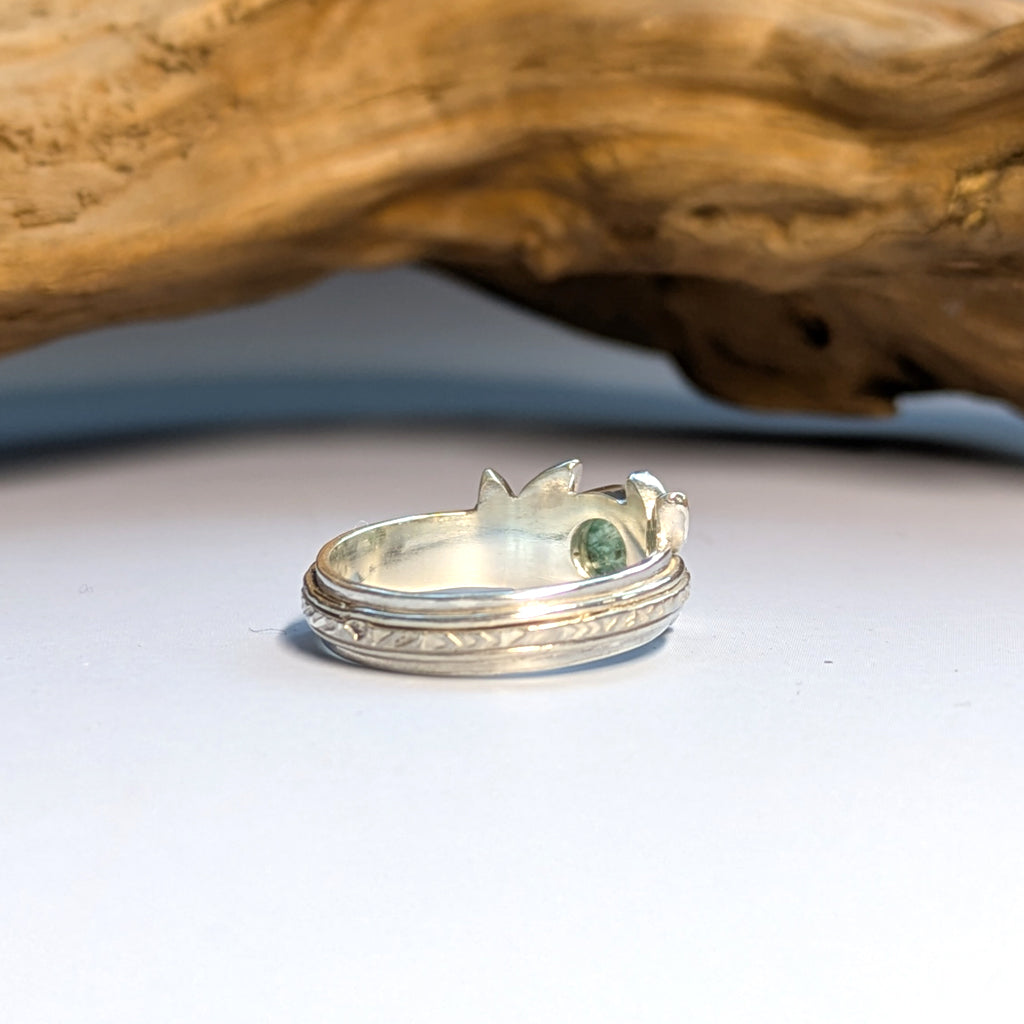 Bague feuillage en argent et kyanite verte - Mary D. Joaillerie