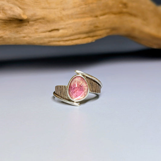 Bague asymétrique et tourmaline rose - argent 925 Mary D. Joaillerie